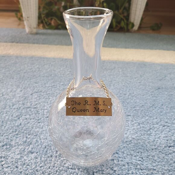 Vintage RMS Queen Mary Water Wine Carafe Crackle Craquelle Glass Cunard Line - Picture 1 of 10